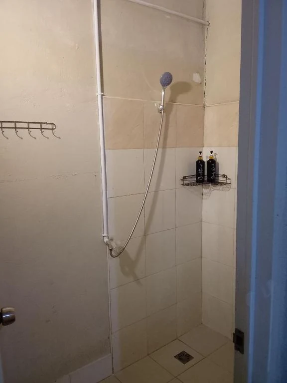 Tiled shower with handheld shower head — Family Room